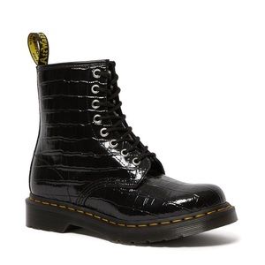 1460 PATENT CROCODILE PRINT BOOTS